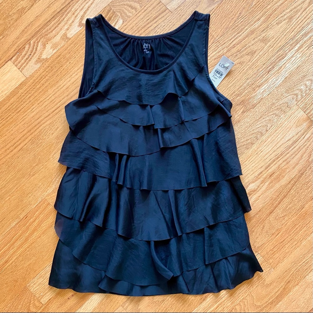 Ann Taylor Black Ruffle Front Sleeveless XSP NWT